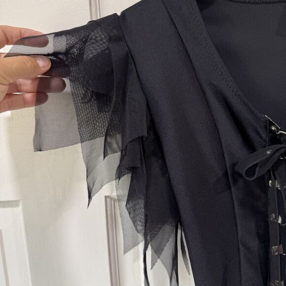 J. Valentine Dolls Kill 2pc. Outfit Black Corset Tulle Mesh Nylon Spandex XS/S - Picture 9 of 15